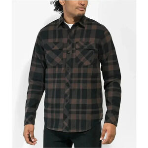 Dravus Heading Nowhere Lager Woven Brown Flannel Shirt Size Medium